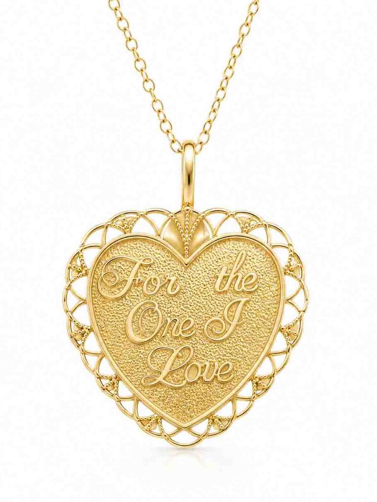 Solid For The One & Love Heart Pendant 14k Yellow Gold
